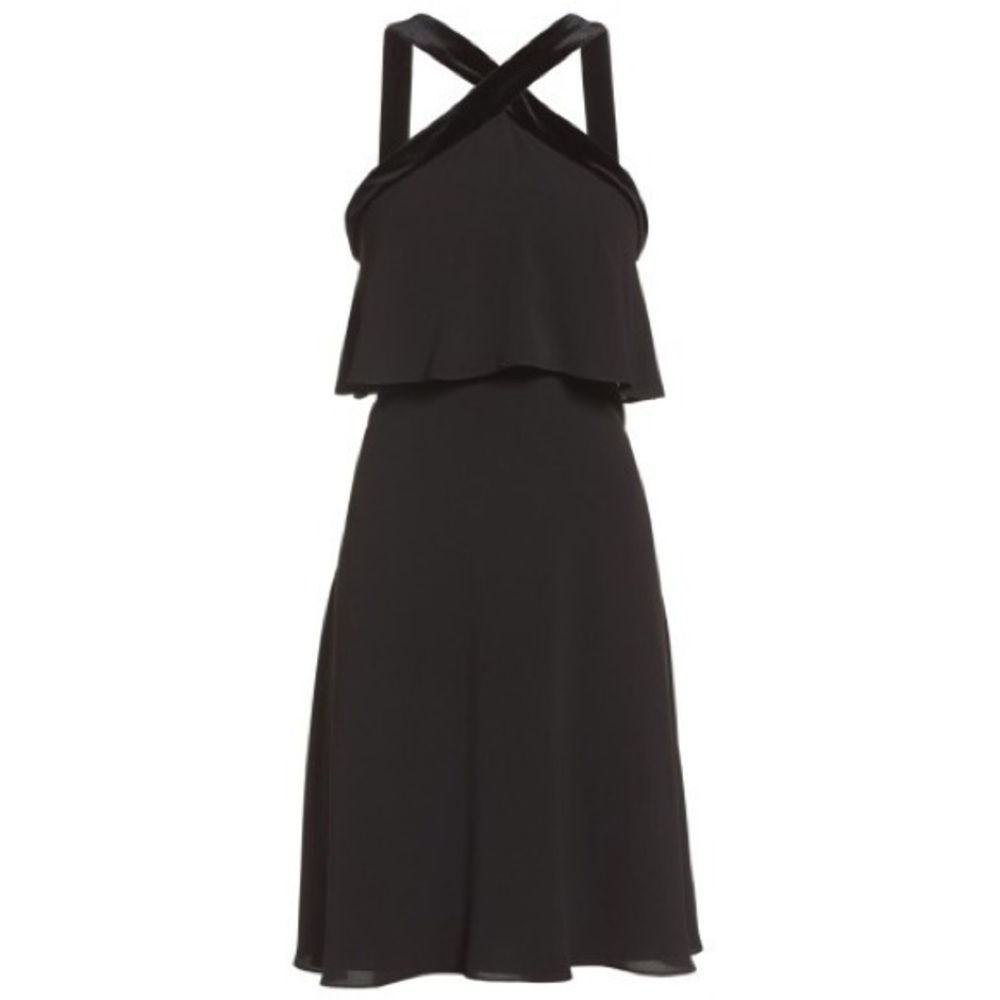 Maggy London Black Popover Velvet Trim Party Dress - Picture 2 of 5